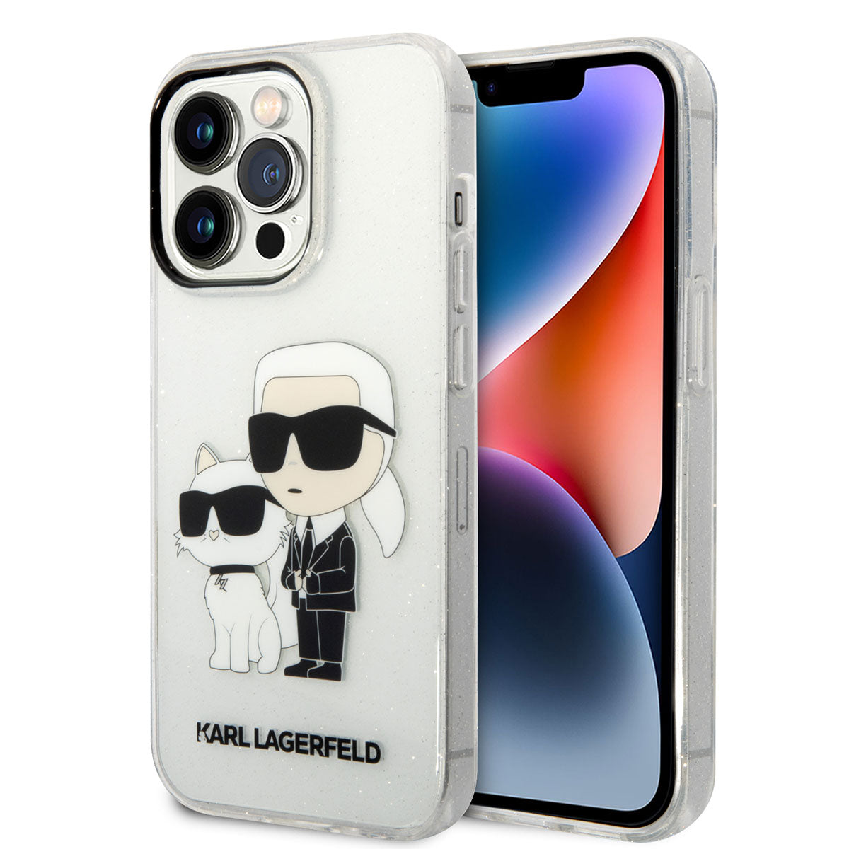 iPhone 14 Pro Max Kılıf Karl Lagerfeld Transparan Simli K&C Dizayn Kılıf Siyah