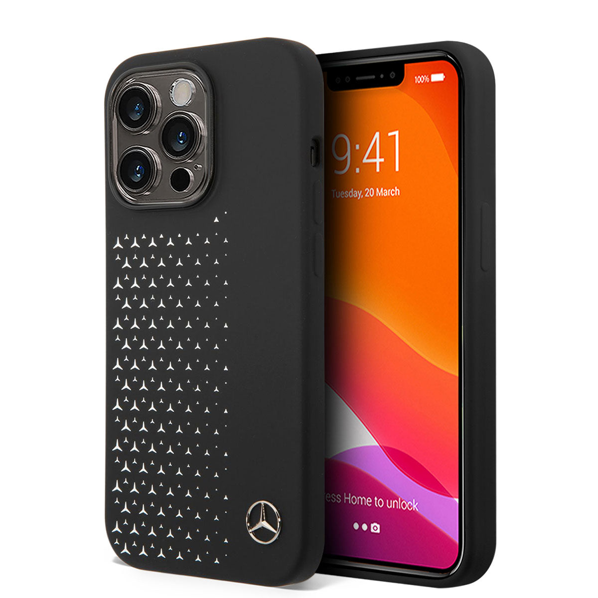 iPhone 14 Pro Max Kılıf Mercedes Benz Yatay Gradient Yıldızlı Silikon Kılıf Siyah