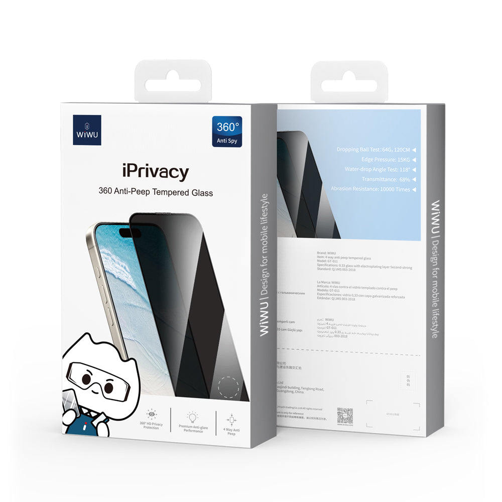 Apple iPhone 14 Pro Max Wiwu GT-011 Anti-Bakteriyel Özellikli Polimer Oleofobik Kaplama Temperli Privacy Cam Ekran Koruyucu Siyah