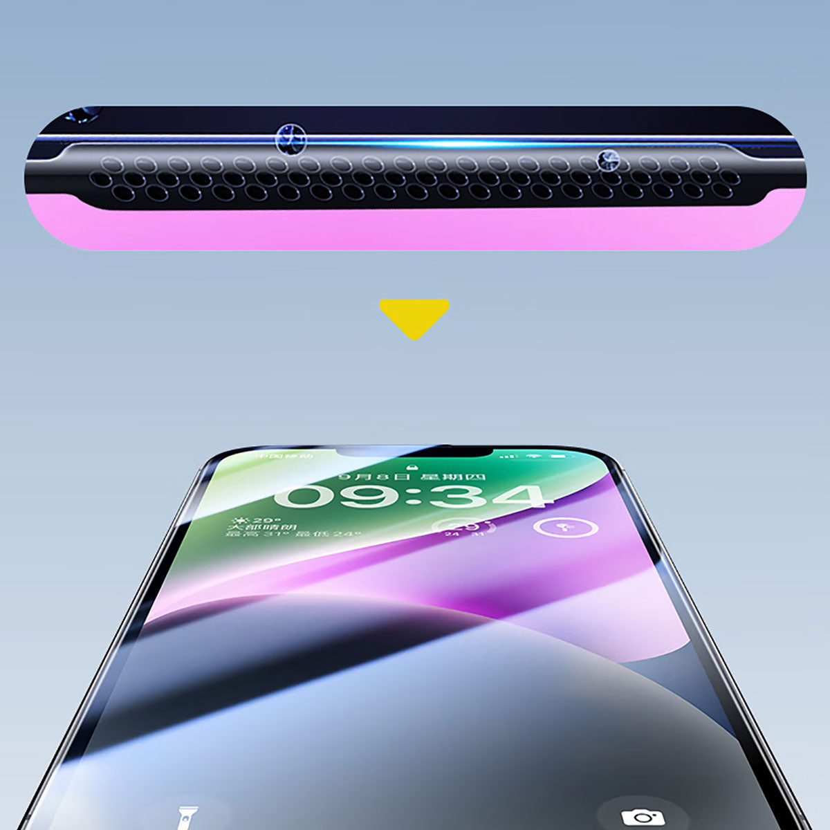 iPhone 14 Pro Wiwu CZ-003 Mavi Işık Teknolojili Hidrofobik ve Oleofobik Parlama Önleyici Cam Ekran Koruyucu Siyah
