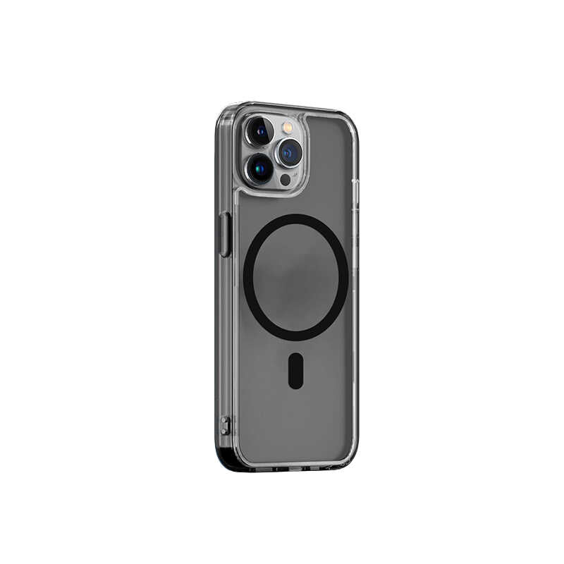iPhone 14 Pro Wiwu Magsafe Şarj Özellikli Lens Korumalı Şeffaf Silikon Kılıf Siyah