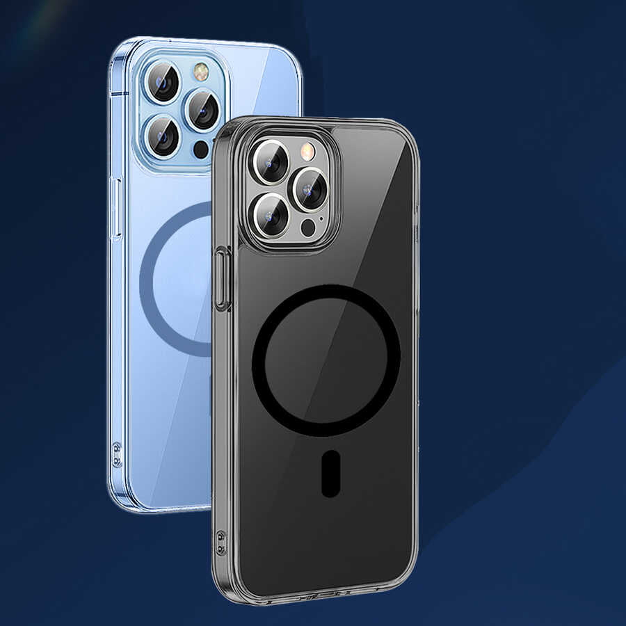 iPhone 14 Pro Wiwu Magsafe Şarj Özellikli Lens Korumalı Şeffaf Silikon Kılıf Siyah