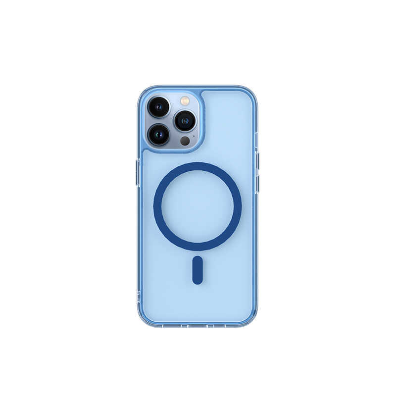 iPhone 14 Pro Wiwu Magsafe Şarj Özellikli Lens Korumalı Şeffaf Silikon Kılıf Mavi