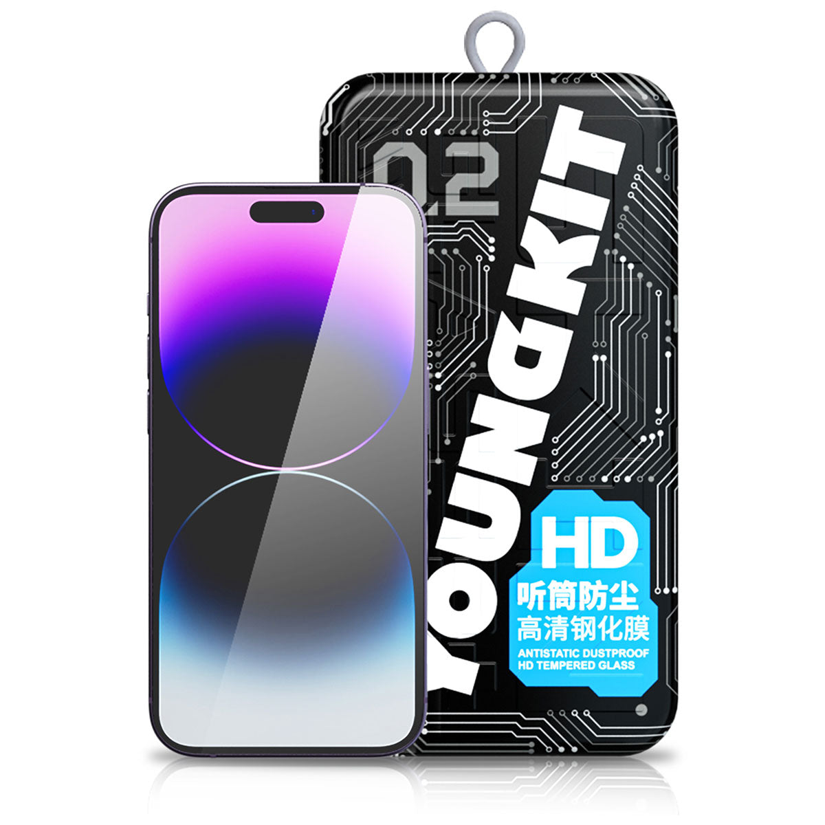 iPhone 14 Pro Youngkit Antistatik Ve Antidust Kolay Uygulama Aparatlı Cam Ekran Koruyucu Renksiz