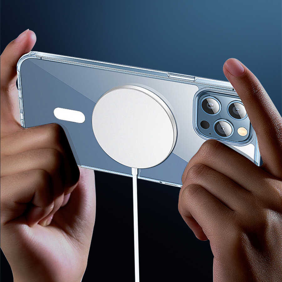 iPhone 14 Wiwu Magsafe Şarj Özellikli Lens Korumalı Şeffaf Silikon Kılıf Mavi