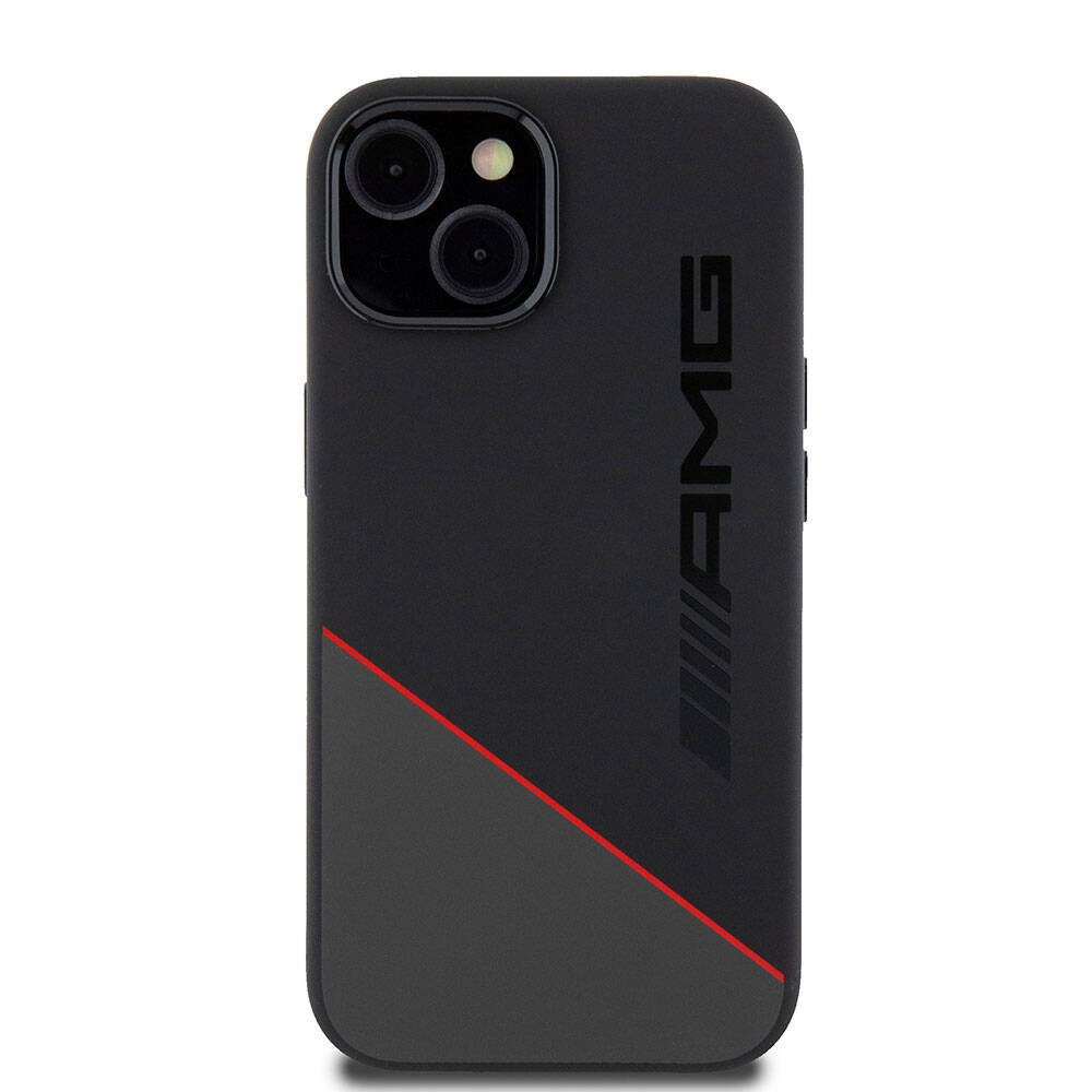 iPhone 15 Kılıf AMG Orjinal Lisanslı Magsafe Şarj Özellikli Silikon Kırmızı Çizgili Kılıf Siyah