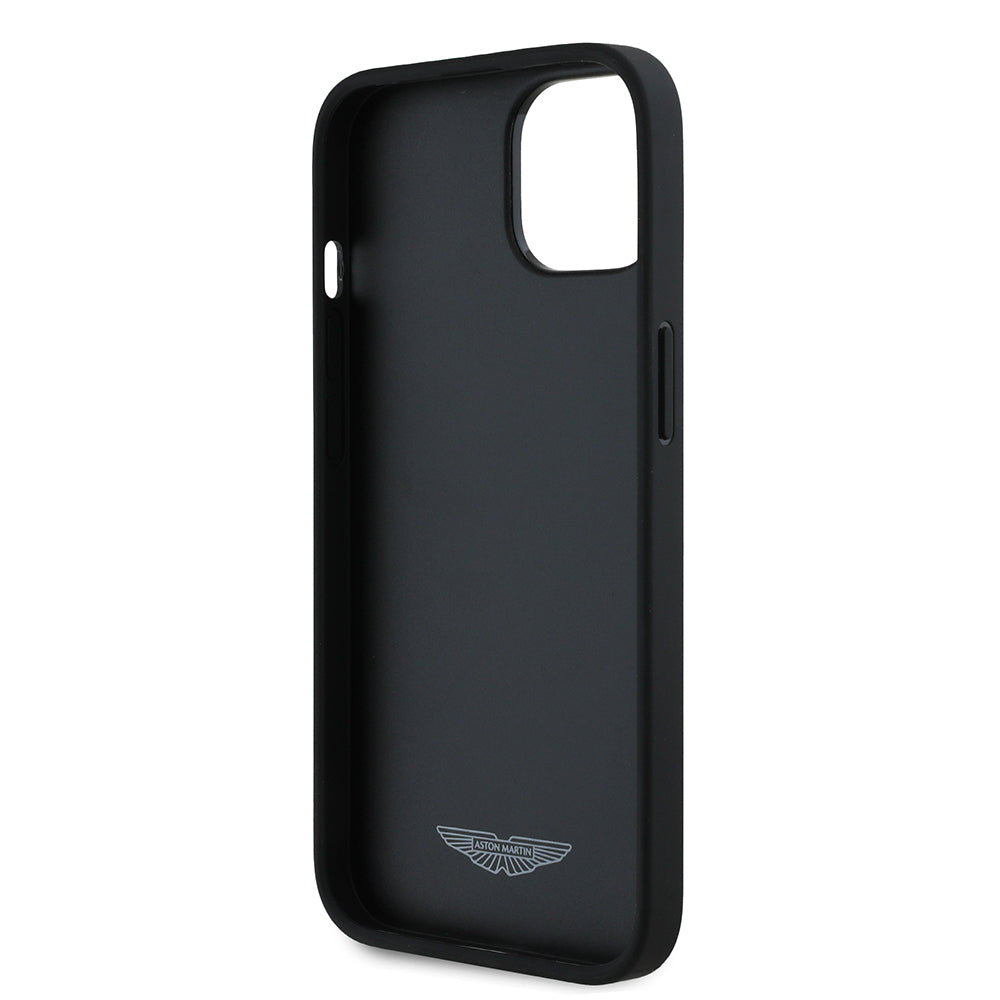 Apple iPhone 15 Kılıf Aston Martin Orjinal Lisanslı Victory Dizayn PU Deri Metal Logolu Kapak Siyah