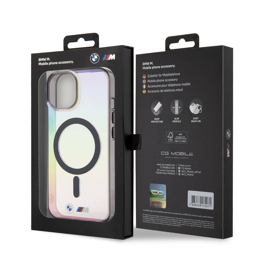 iPhone 15 Kılıf BMW Magsafe Şarj Özellikli Transparan Renk Geçişli Iridescent Orjinal Lisanslı Kılıf Karışık