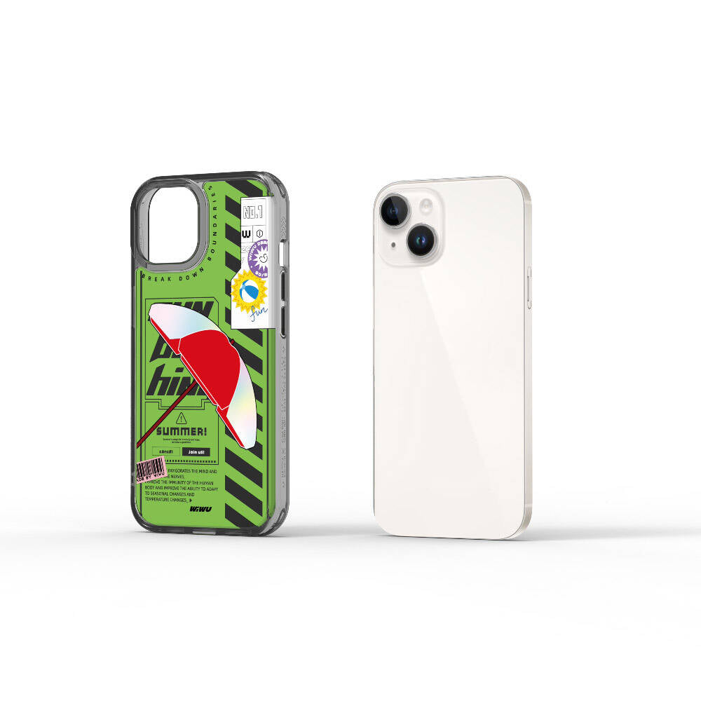iPhone 15 Kılıf Çift Katman Desenli Wiwu Summer Serisi Kılıf Yeşil