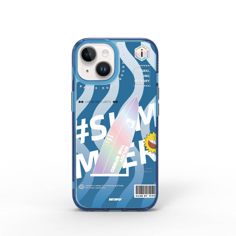 iPhone 15 Kılıf Çift Katman Desenli Wiwu Summer Serisi Kılıf Mavi