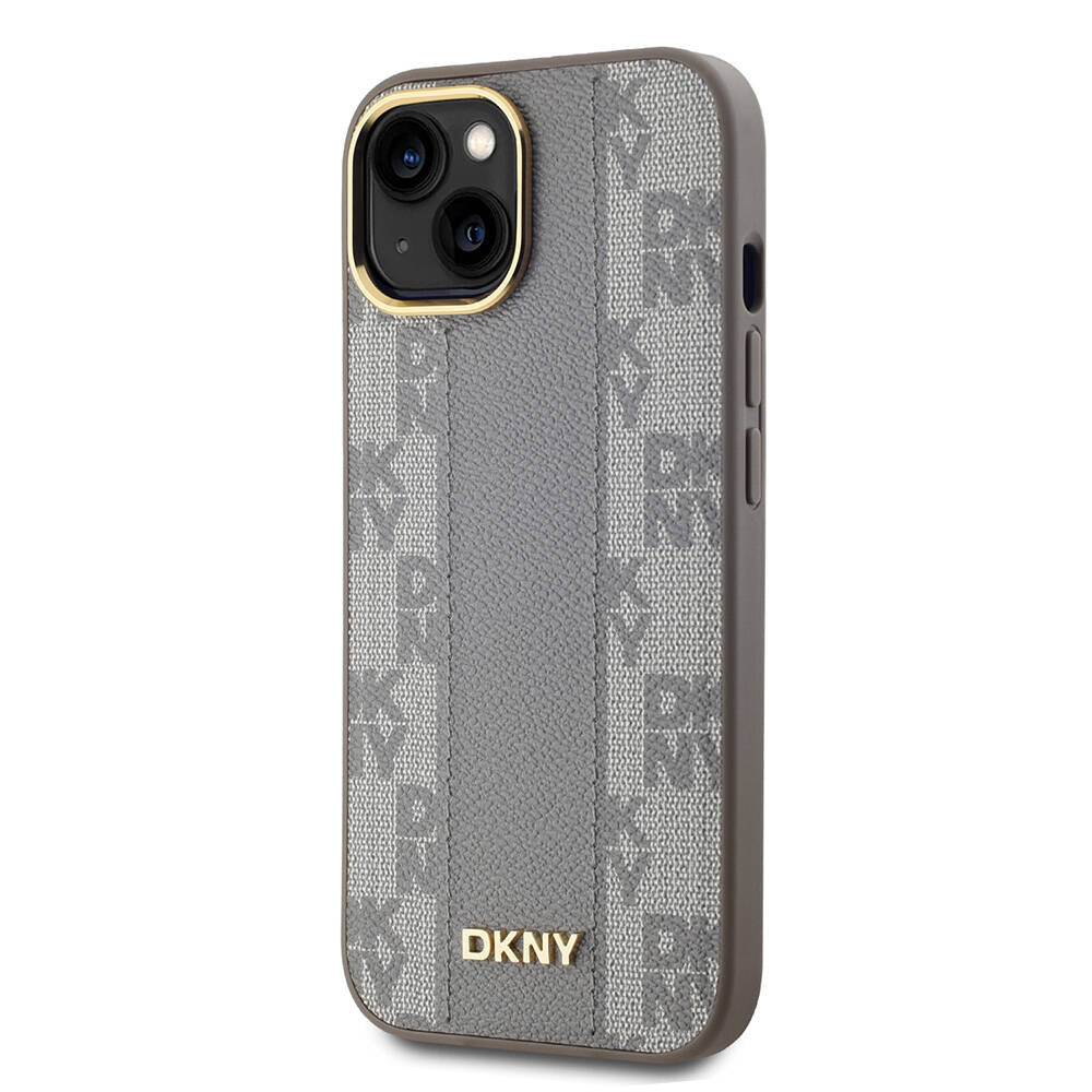 iPhone 15 Kılıf DKNY Orjinal Lisanslı MagSafe Şarj Özellikli 3D Yazılı Checkered Pattern Kılıf Siyah
