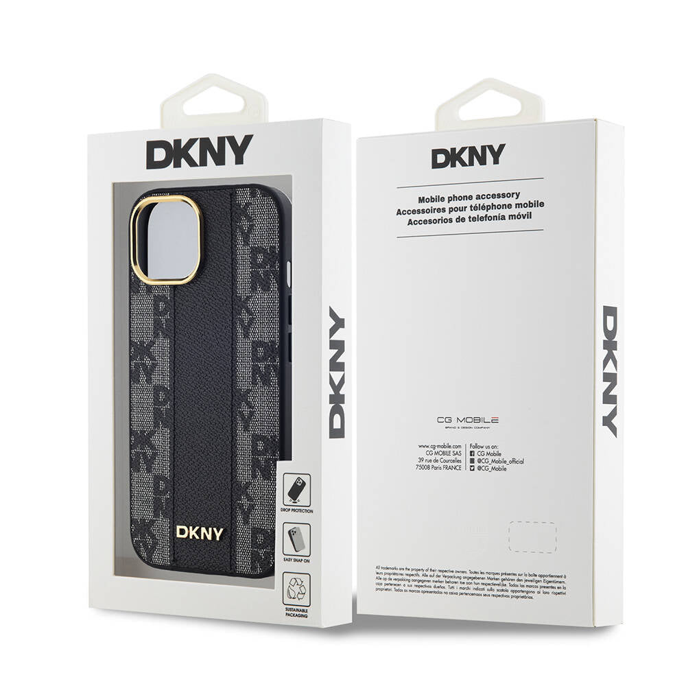 iPhone 15 Kılıf DKNY Orjinal Lisanslı MagSafe Şarj Özellikli 3D Yazılı Checkered Pattern Kılıf Siyah