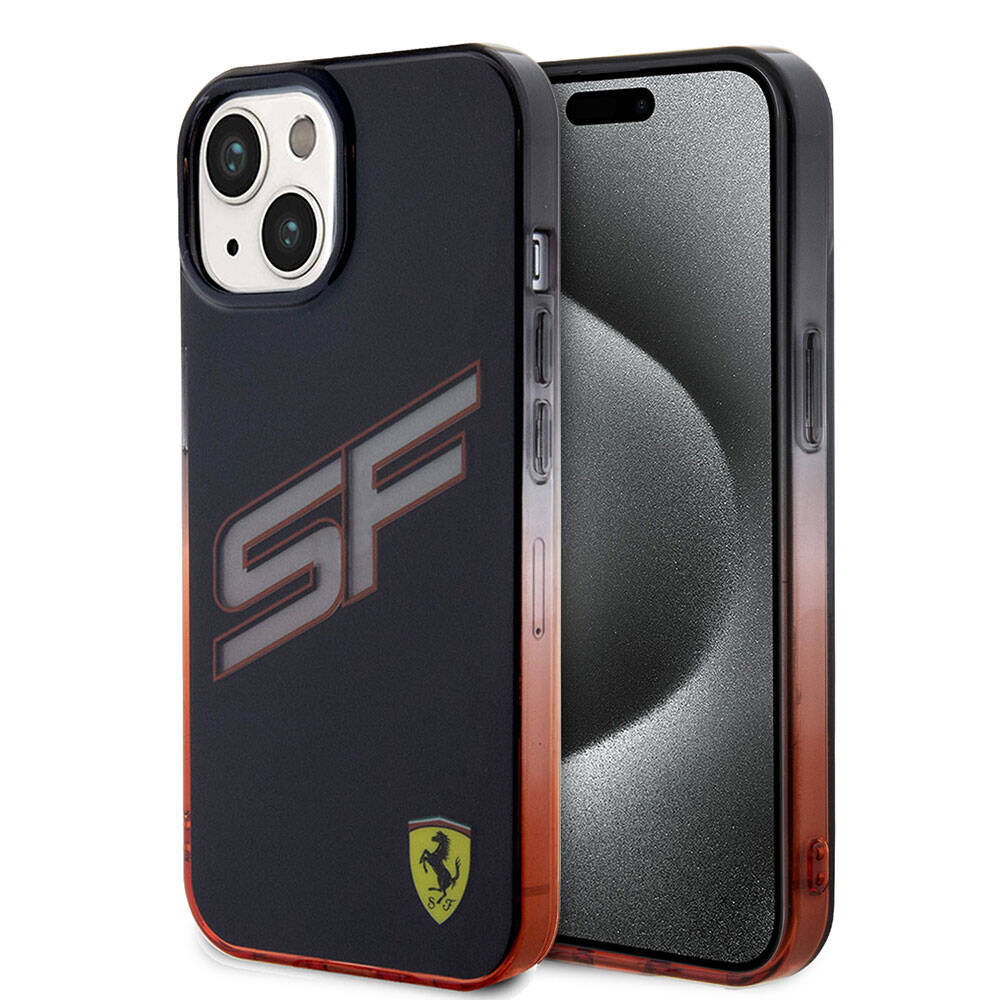 iPhone 15 Kılıf Ferrari Orjinal Lisanslı Transparan SF Yazılı Kenarları Renk Geçişli Kılıf Siyah