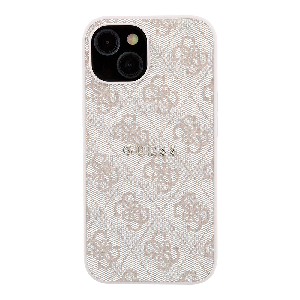 Apple iPhone 15 Kılıf Guess Orjinal Lisanslı M-safe Kabartmalı 4G Desenli Yazı Logolu Kapak Pembe