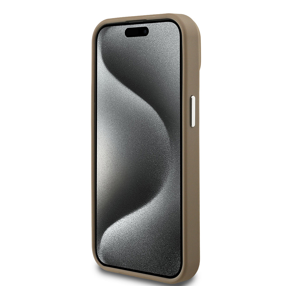 Apple iPhone 15 Kılıf Guess Orjinal Lisanslı M-safe Şarj Özellikli Grained Triangle Kapak Siyah