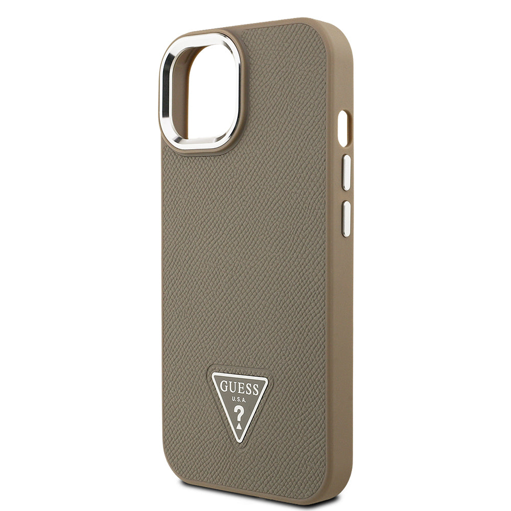 Apple iPhone 15 Kılıf Guess Orjinal Lisanslı M-safe Şarj Özellikli Grained Triangle Kapak Siyah