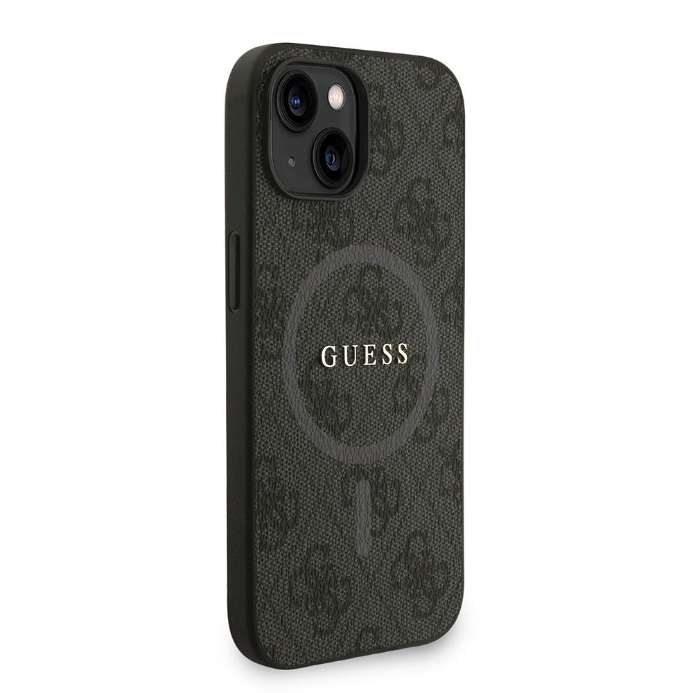 Apple iPhone 15 Kılıf Guess Orjinal Lisanslı M-safe Şarj Özellikli PU Deri Bilek Askı İpli Yazı Logolu Kapak Pembe