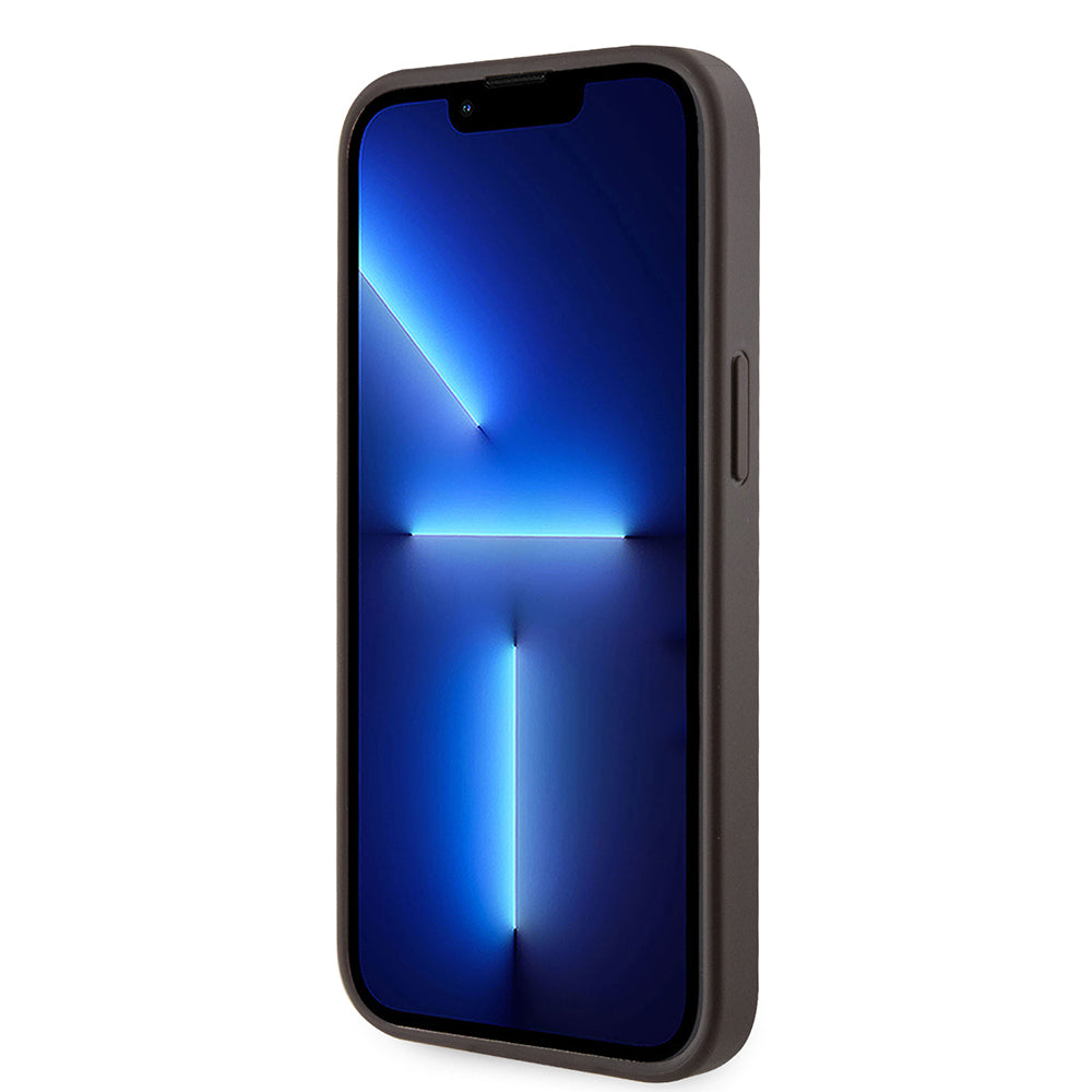 Apple iPhone 15 Kılıf Guess Orjinal Lisanslı M-safe Şarj Özellikli 4G Desenli Çizgili Kartlıklı Kapak Siyah