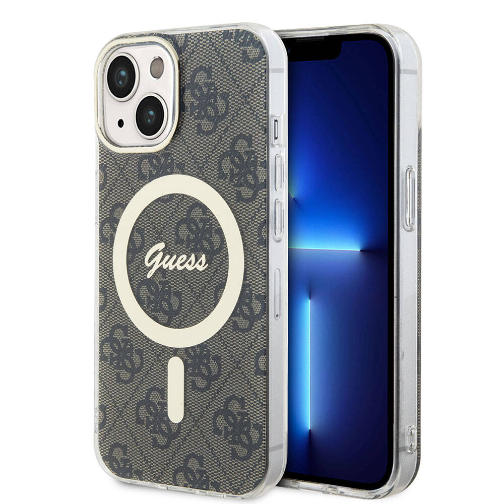 Apple iPhone 15 Kılıf Guess Orjinal Lisanslı Magsafe Şarj Özellikli Yazı Logolu 4G Desenli Kapak Siyah