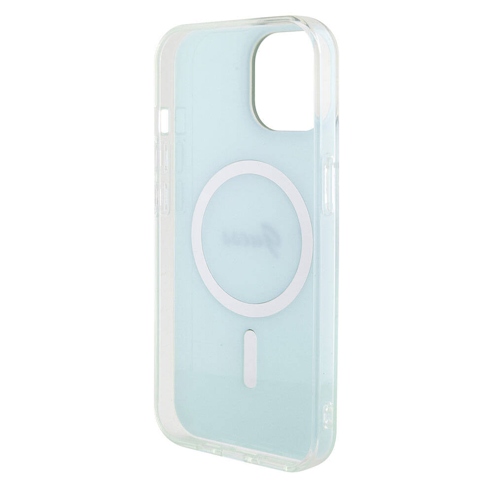 Apple iPhone 15 Kılıf Guess Orjinal Lisanslı Magsafe Şarj Özellikli Yazı Logolu Iridescent Kapak Pembe