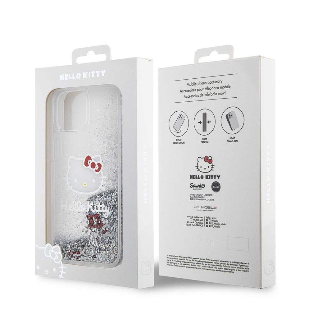 iPhone 15 Kılıf Hello Kitty Orjinal Lisanslı İkonik Sıvılı Glitter Kılıf Renksiz