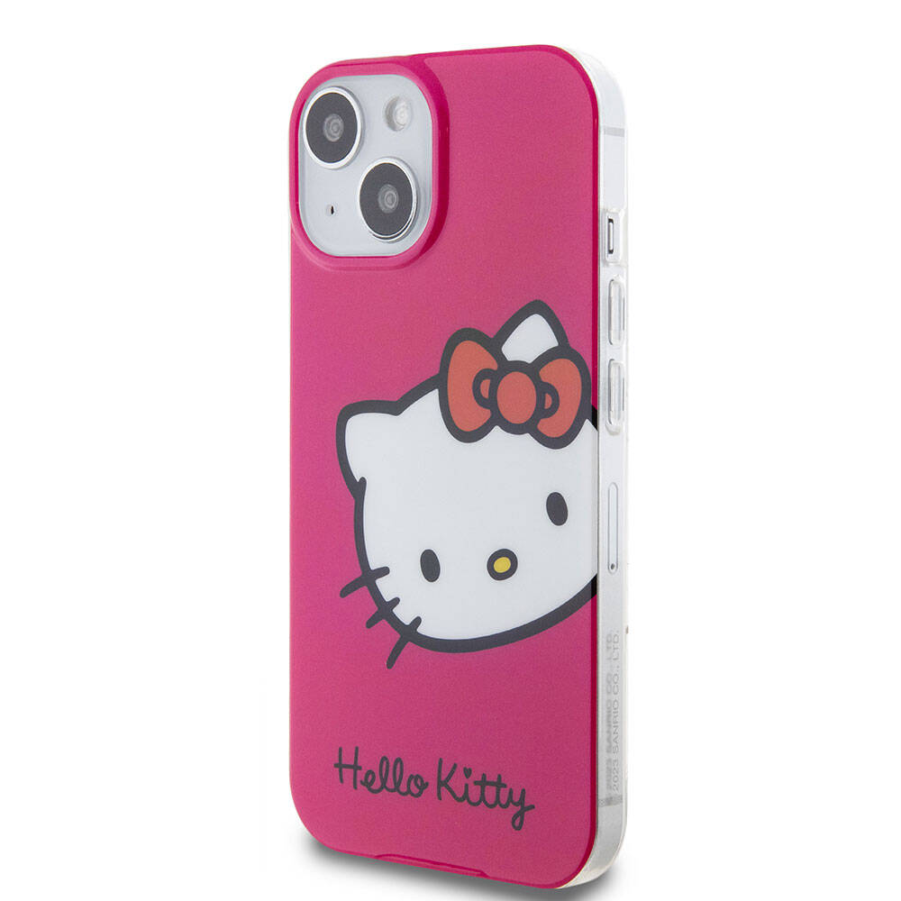 iPhone 15 Kılıf Hello Kitty Orjinal Lisanslı Yazı ve İkonik Logolu Kitty Head Kılıf Beyaz