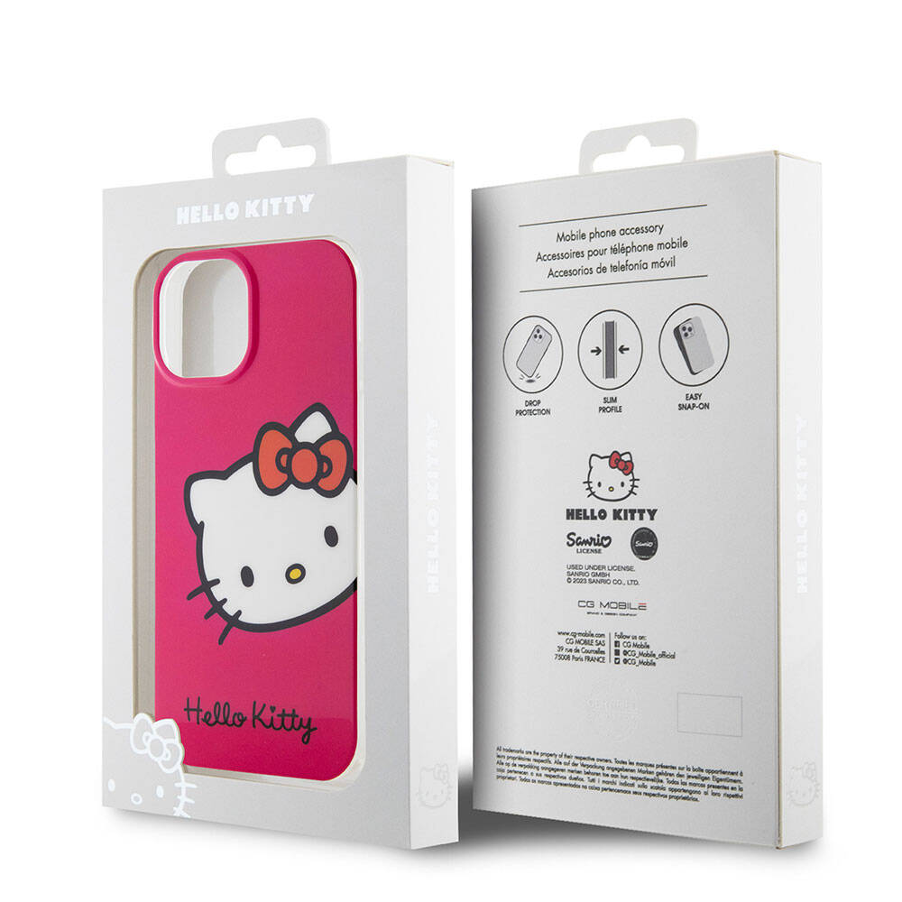 iPhone 15 Kılıf Hello Kitty Orjinal Lisanslı Yazı ve İkonik Logolu Kitty Head Kılıf Beyaz
