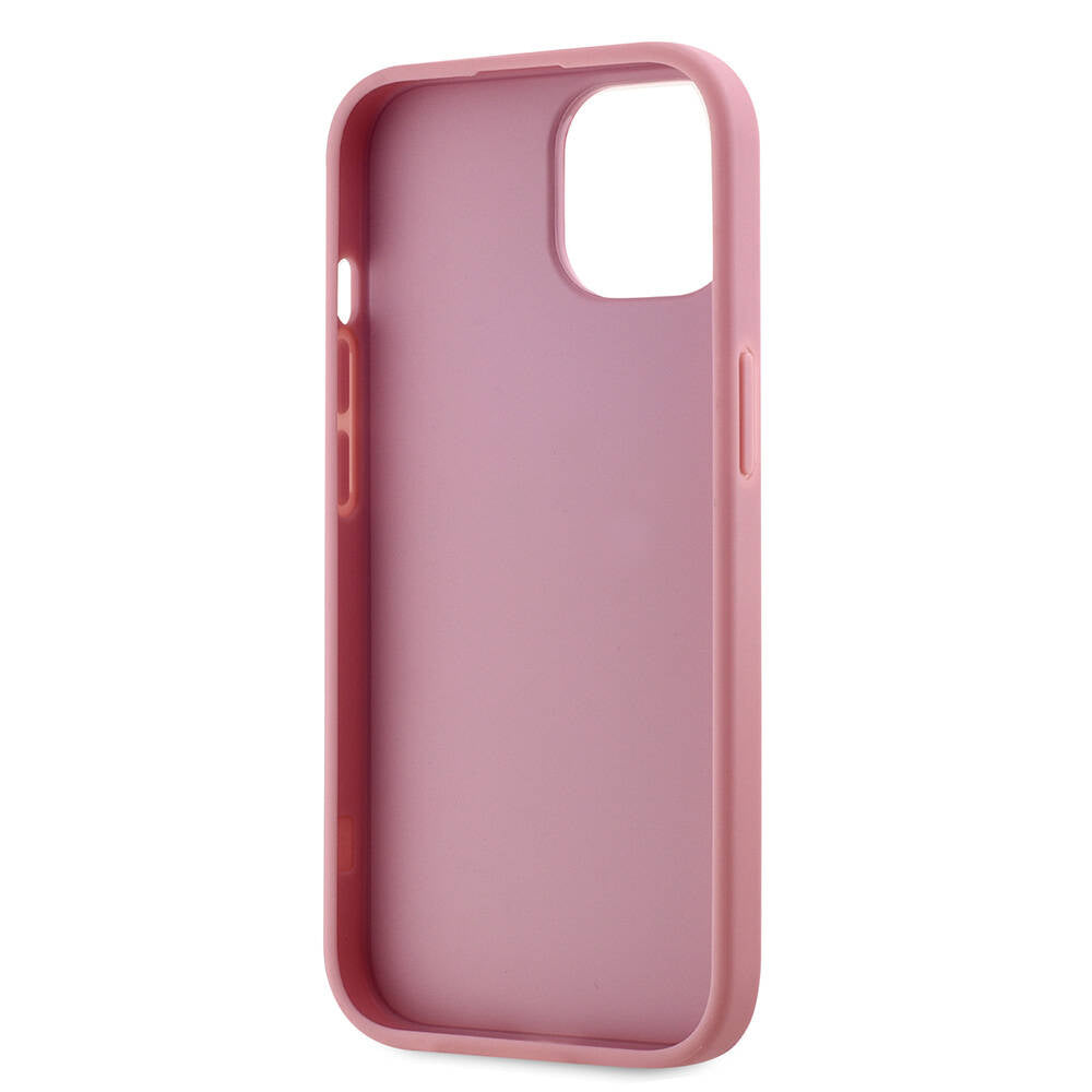 iPhone 15 Kılıf Karl Lagerfeld Orjinal Lisanslı 3D KL Yazılı Tüylü Arka Yüzey Saffiano Rhinestones Kılıf Pembe