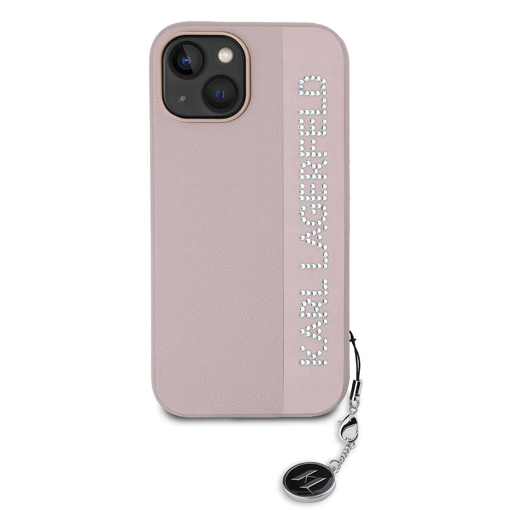 iPhone 15 Kılıf Karl Lagerfeld Orjinal Lisanslı Anahtarlıklı Taşlı KL Yazılı Saffiano Rhinestones Kılıf Siyah