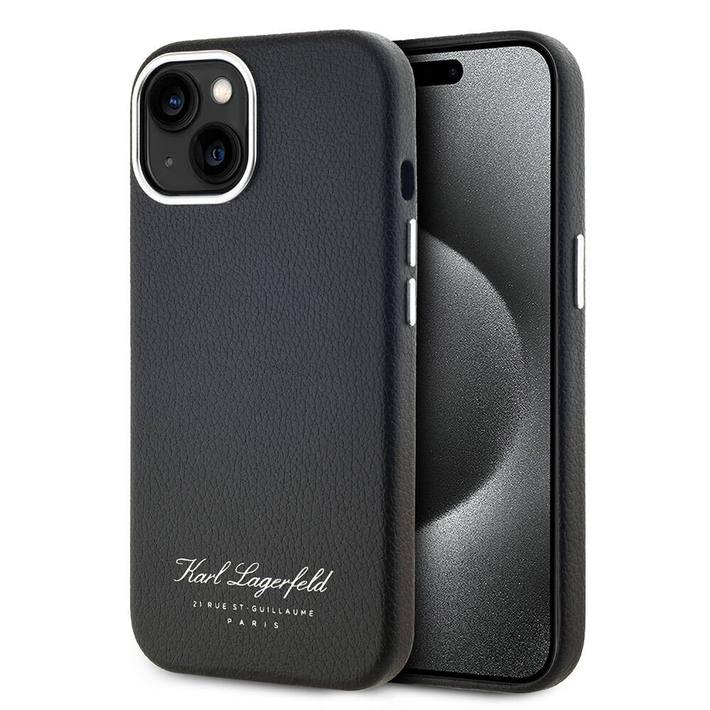 iPhone 15 Kılıf Karl Lagerfeld Orjinal Lisanslı KL Yazılı Hotel Kılıf Siyah