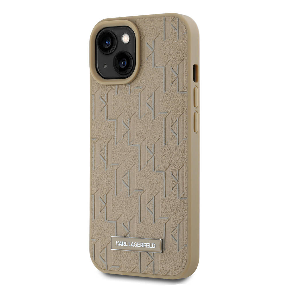 iPhone 15 Kılıf Karl Lagerfeld Orjinal Lisanslı Magsafe Şarj Özellikli KL Yazılı Hot Stamp Kılıf Krem