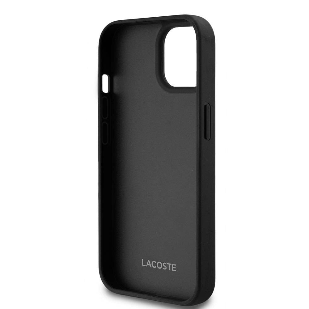 iPhone 15 Kılıf Lacoste Orjinal Lisanslı Magsafe Şarj Özellikli PU Deri Görünümlü Kartlıklı Karışık Monogram Desenli Kılıf Lacivert