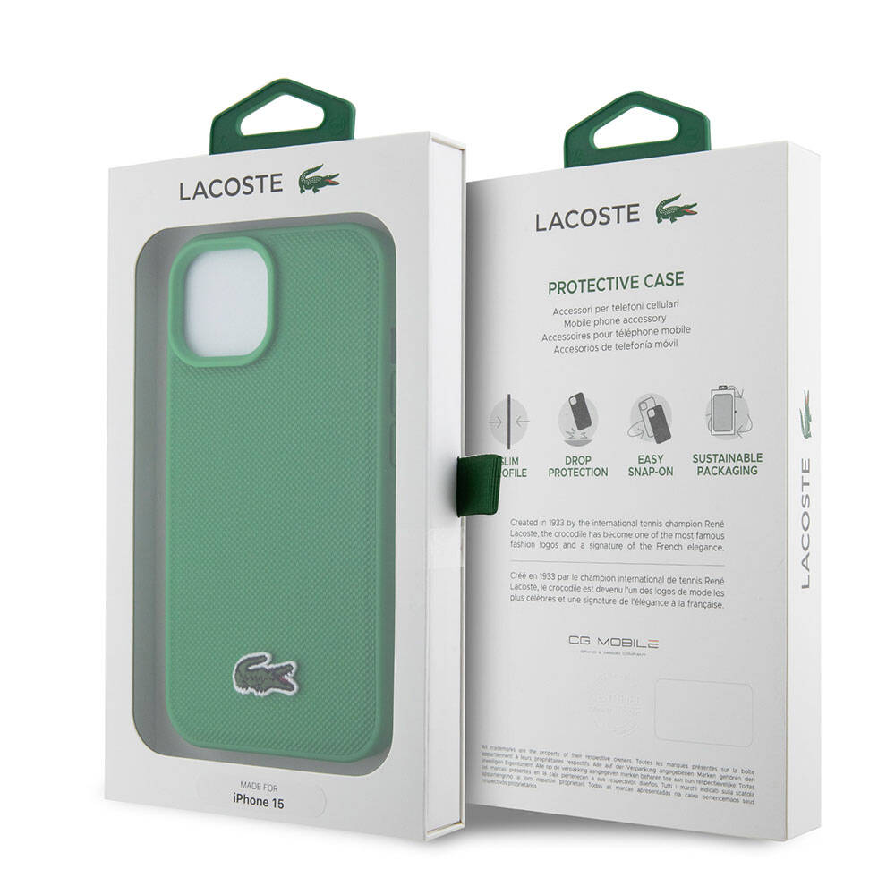 iPhone 15 Kılıf Lacoste Orjinal Lisanslı PU Pike Desenli Arka Yüzey İkonik Timsah Dokuma Logolu Kılıf Siyah
