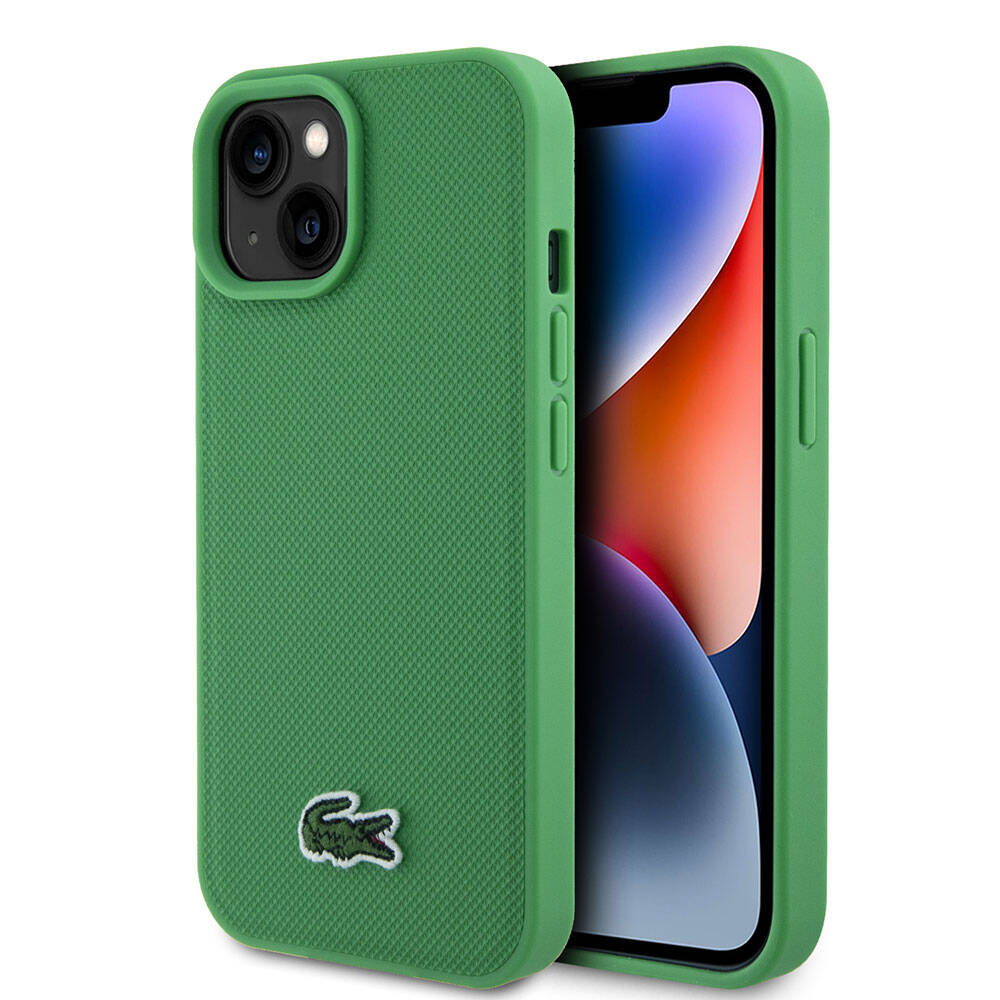 iPhone 15 Kılıf Lacoste Orjinal Lisanslı PU Pike Desenli Arka Yüzey İkonik Timsah Dokuma Logolu Kılıf Yeşil