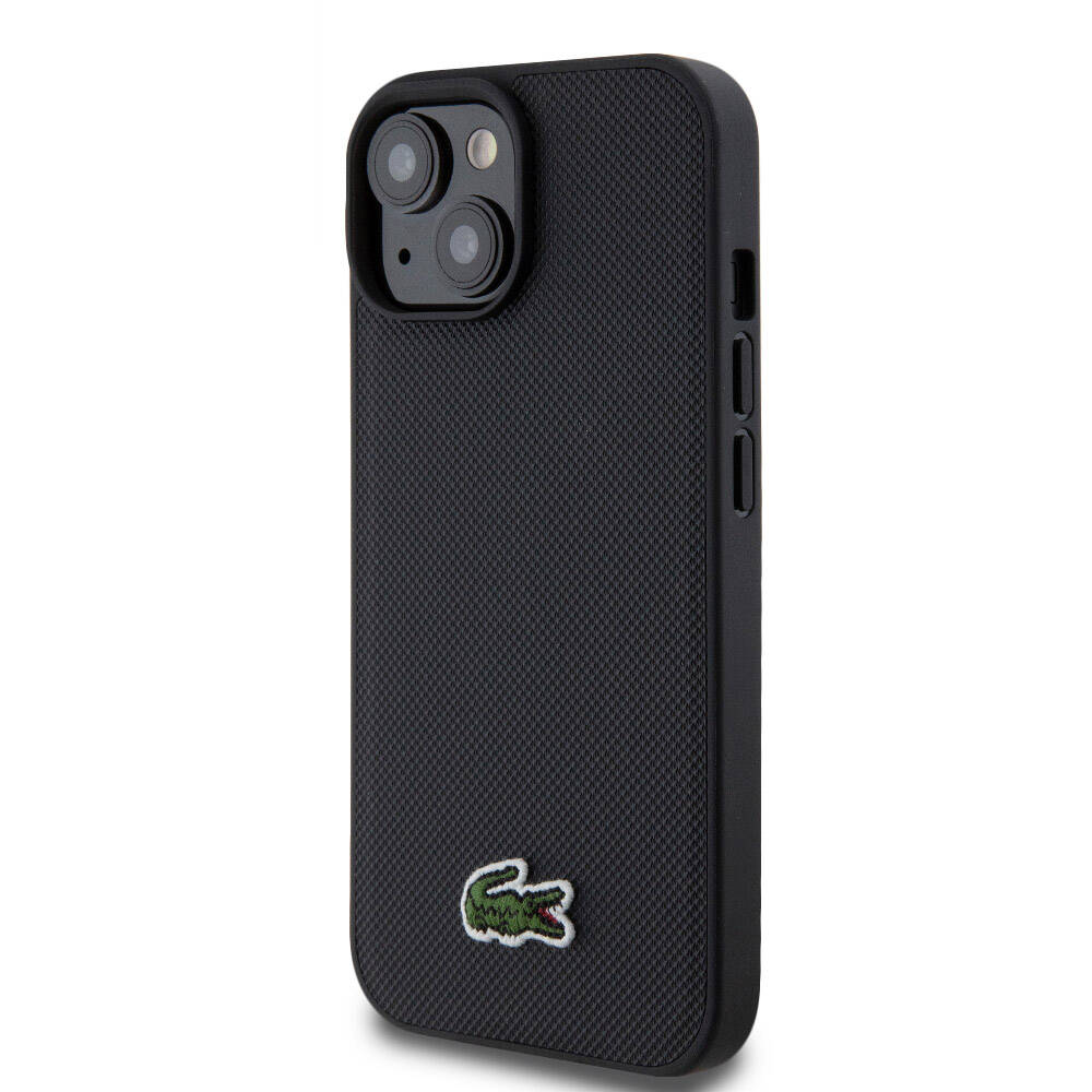 iPhone 15 Kılıf Lacoste Orjinal Lisanslı PU Pike Desenli Arka Yüzey İkonik Timsah Dokuma Logolu Kılıf Siyah