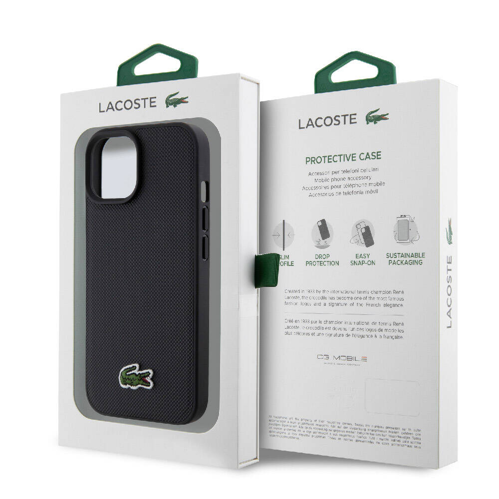 iPhone 15 Kılıf Lacoste Orjinal Lisanslı PU Pike Desenli Arka Yüzey İkonik Timsah Dokuma Logolu Kılıf Lacivert