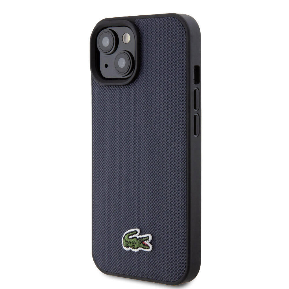 iPhone 15 Kılıf Lacoste Orjinal Lisanslı PU Pike Desenli Arka Yüzey İkonik Timsah Dokuma Logolu Kılıf Siyah