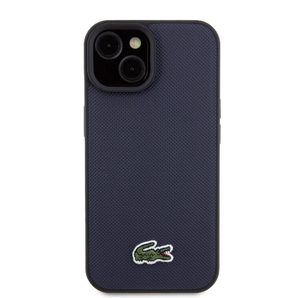 iPhone 15 Kılıf Lacoste Orjinal Lisanslı PU Pike Desenli Arka Yüzey İkonik Timsah Dokuma Logolu Kılıf Lacivert