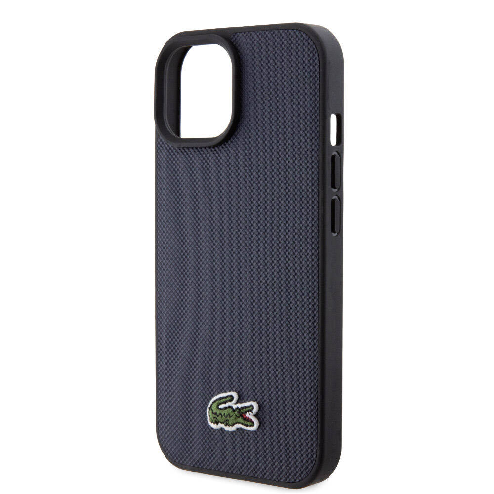 iPhone 15 Kılıf Lacoste Orjinal Lisanslı PU Pike Desenli Arka Yüzey İkonik Timsah Dokuma Logolu Kılıf Lacivert