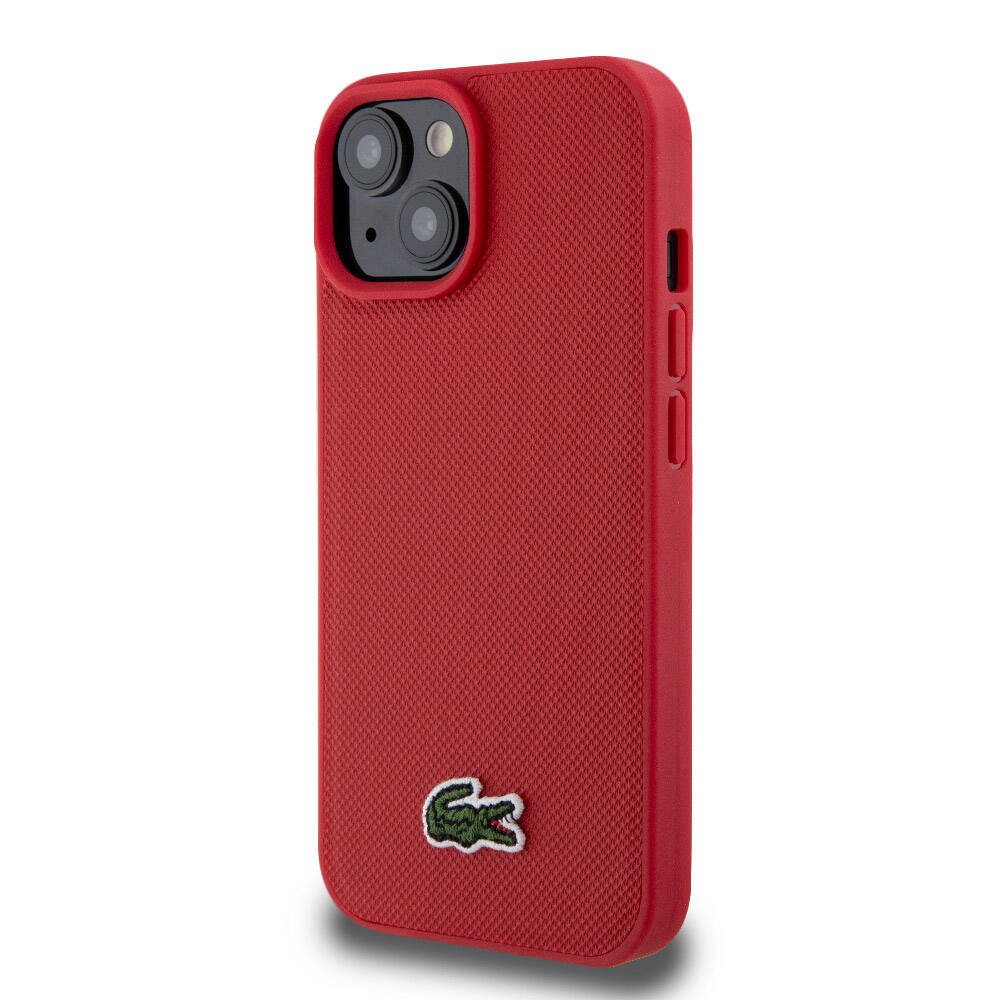 iPhone 15 Kılıf Lacoste Orjinal Lisanslı PU Pike Desenli Arka Yüzey İkonik Timsah Dokuma Logolu Kılıf Kırmızı
