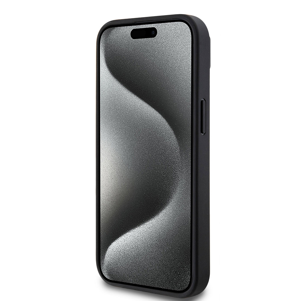 Apple iPhone 15 Kılıf Lacoste Orjinal Lisanslı PU Pike Desenli Arka Yüzey İkonik Timsah Dokuma Logolu Kapak + Type-C Kablo 1.5m Siyah