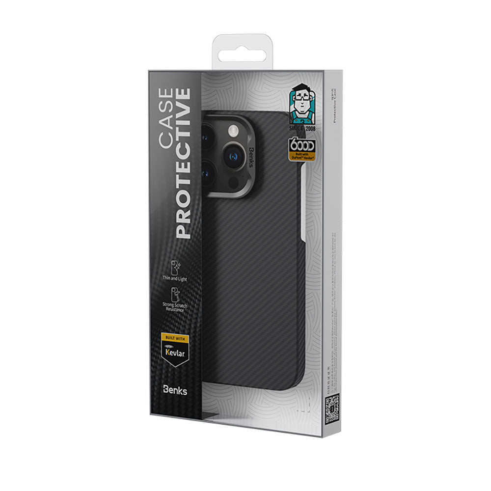 iPhone 15 Kılıf Magsafe Özellikli Karbon Fiber Benks Essential ArmorAir 600D Kevlar Kılıf Siyah