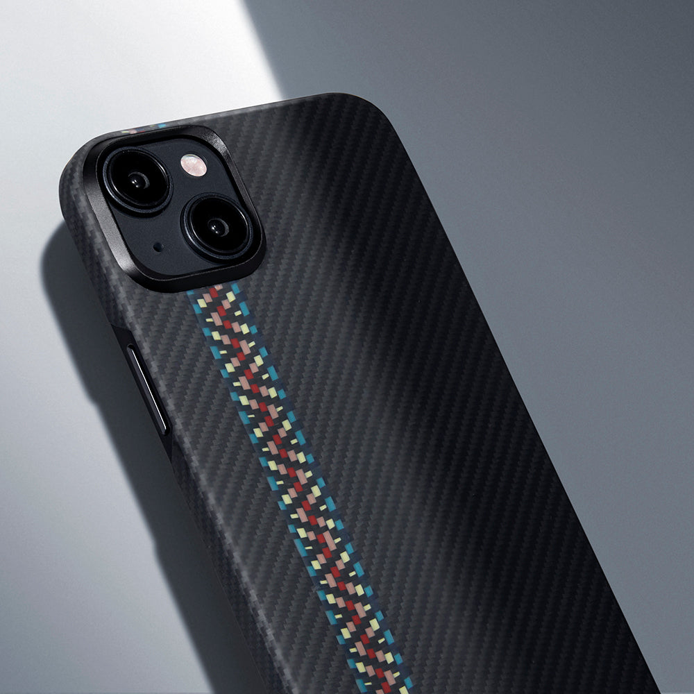 iPhone 15 Kılıf Magsafe Şarj Özellikli 600D Aramid Fiber Pitaka Tactile Woven Orchestra Serisi Rhapsody Kılıf Siyah