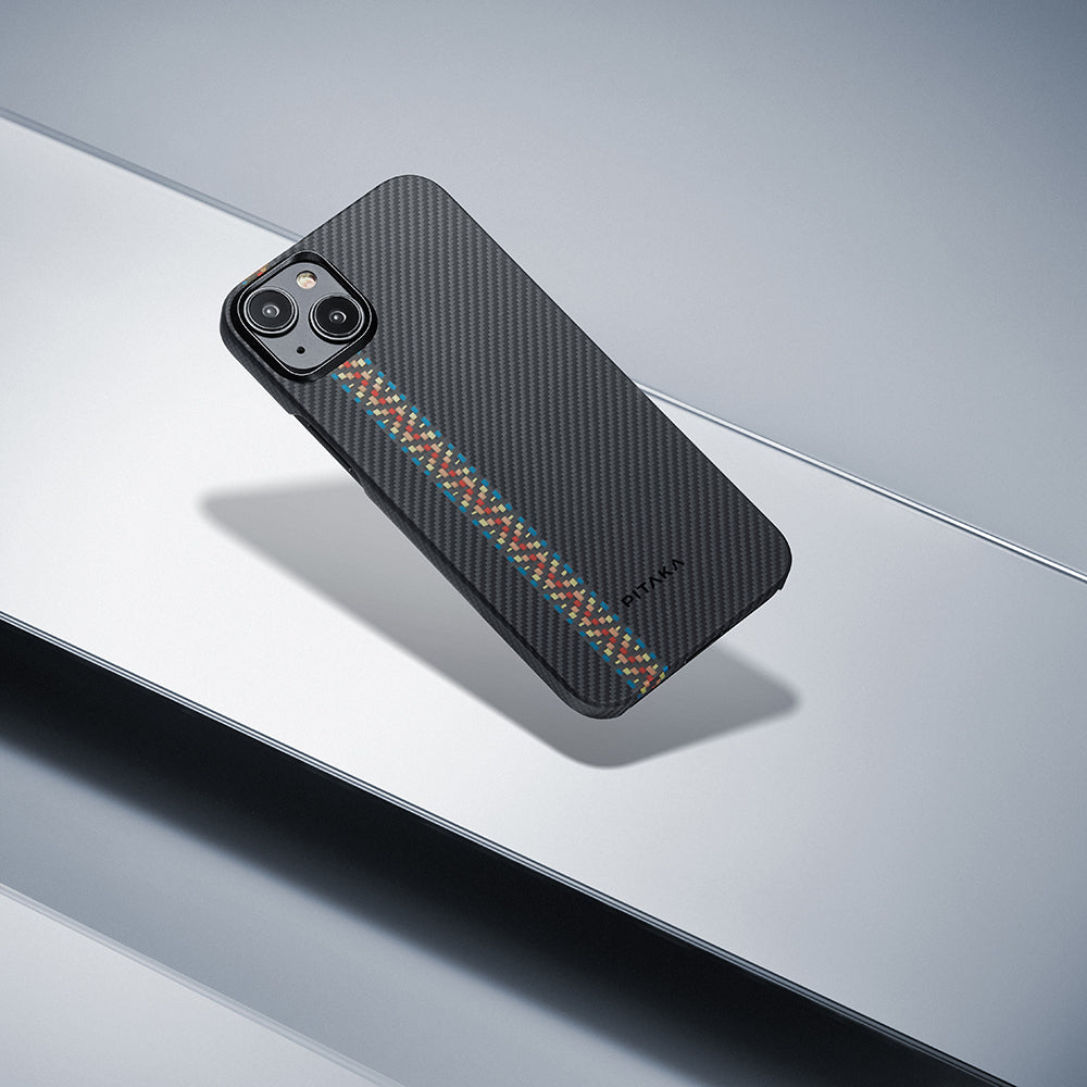 iPhone 15 Kılıf Magsafe Şarj Özellikli 600D Aramid Fiber Pitaka Tactile Woven Orchestra Serisi Rhapsody Kılıf Siyah