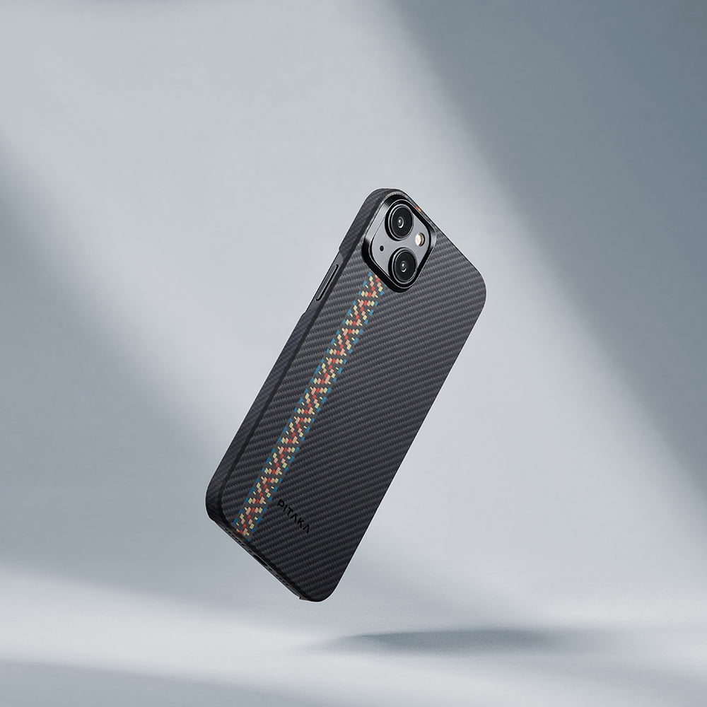 iPhone 15 Kılıf Magsafe Şarj Özellikli 600D Aramid Fiber Pitaka Tactile Woven Orchestra Serisi Rhapsody Kılıf Siyah