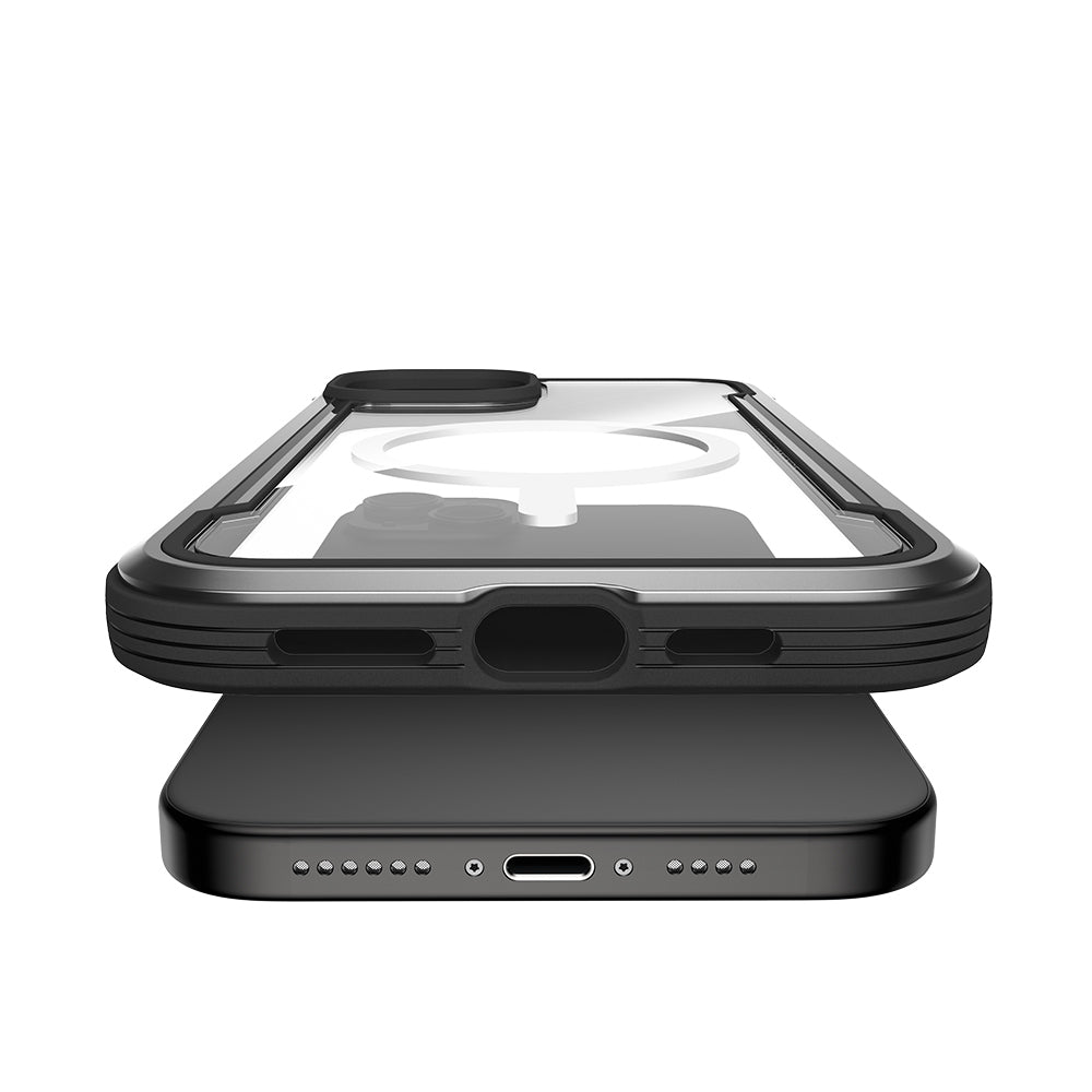 iPhone 15 Kılıf Magsafe Şarj Özellikli Airbagli Raptic Shield Serisi Şeffaf Arka Yüzey Kılıf Kırmızı