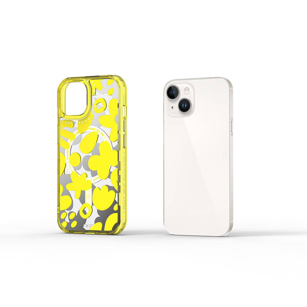 iPhone 15 Kılıf Magsafe Şarj Özellikli Boya Desenli Wiwu Fluorescent G Serisi Kılıf Yeşil