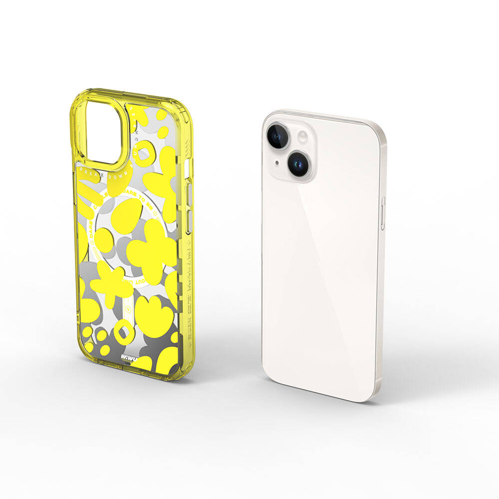 iPhone 15 Kılıf Magsafe Şarj Özellikli Boya Desenli Wiwu Fluorescent G Serisi Kılıf Sarı