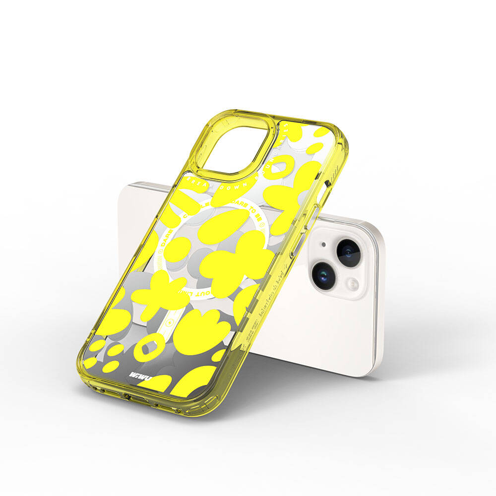 iPhone 15 Kılıf Magsafe Şarj Özellikli Boya Desenli Wiwu Fluorescent G Serisi Kılıf Yeşil