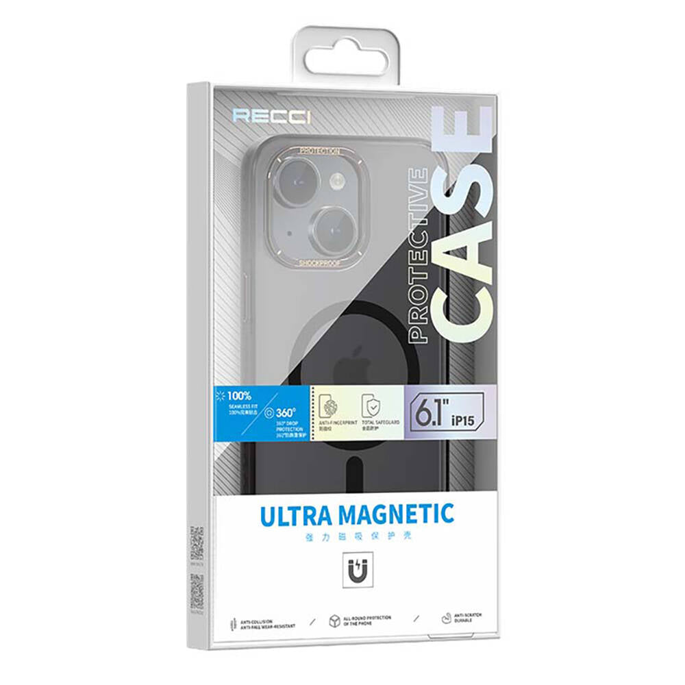 iPhone 15 Kılıf Magsafe Şarj Özellikli Cam Arka Yüzey Recci Michelin Serisi Kılıf Siyah